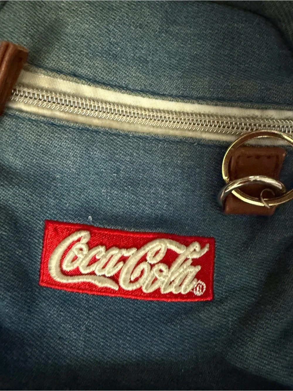 Coca Cola Blue Denim and Brown Faux-Leather Sling Bag